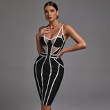 Strappy Sleeveless Striped Midi Bandage Dress Aosig