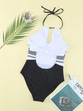 Striped Halter Strap One-piece Swimwear Aosig