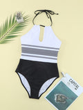 Striped Halter Strap One-piece Swimwear Aosig