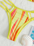 Striped Print Lace-up Bikini Swimsuit Aosig