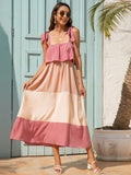 Suspender Stitching Contrast Color Maxi Dress Aosig