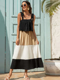 Suspender Stitching Contrast Color Maxi Dress Aosig