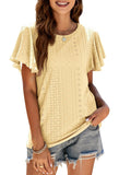 T-Shirt Cutout Tunic Ruffle Sleeve Casual Top Aosig