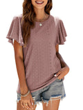 T-Shirt Cutout Tunic Ruffle Sleeve Casual Top Aosig