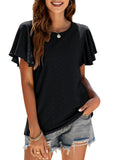 T-Shirt Cutout Tunic Ruffle Sleeve Casual Top Aosig