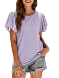 T-Shirt Cutout Tunic Ruffle Sleeve Casual Top Aosig