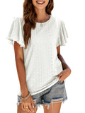 T-Shirt Cutout Tunic Ruffle Sleeve Casual Top Aosig