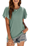 T-Shirt Cutout Tunic Ruffle Sleeve Casual Top Aosig