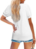 T-Shirt V-Neck Loose Short Sleeve High Stretch Casual Puff Sleeve Top Aosig