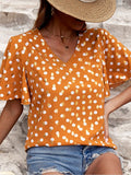 Temperament Commuter Short Pullover Short-sleeved Polka Dot V-neck Short-sleeved Women's T-shirt Aosig