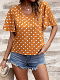 Temperament Commuter Short Pullover Short-sleeved Polka Dot V-neck Short-sleeved Women's T-shirt Aosig