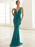 Temperament Deep V-Neck Sequined Party Evening Dress Aosig