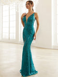 Temperament Deep V-Neck Sequined Party Evening Dress Aosig