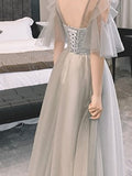 Temperament Gray Fairy Tulle Bridesmaid Dress Evening Dress Aosig