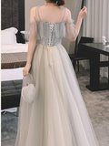 Temperament Gray Fairy Tulle Bridesmaid Dress Evening Dress Aosig