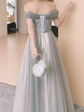 Temperament Gray Fairy Tulle Bridesmaid Dress Evening Dress Aosig