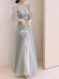 Temperament Gray Fairy Tulle Bridesmaid Dress Evening Dress Aosig