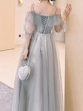 Temperament Gray Fairy Tulle Bridesmaid Dress Evening Dress Aosig