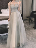 Temperament Gray Fairy Tulle Bridesmaid Dress Evening Dress Aosig