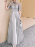 Temperament Gray Fairy Tulle Bridesmaid Dress Evening Dress