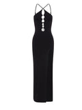 Temperament Hollow Out High Slit Black Dress Aosig