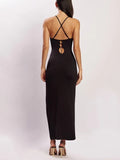 Temperament Hollow Out High Slit Black Dress Aosig