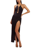 Temperament Hollow Out High Slit Black Dress Aosig