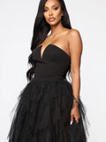 Temperament Mesh Tube Top Swing Evening Dress Aosig