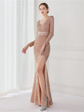 Temperament long sleeved evening dress Aosig