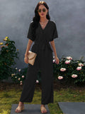 Tie Waist Solid Jumpsuit Aosig