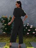 Tie Waist Solid Jumpsuit Aosig