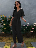 Tie Waist Solid Jumpsuit Aosig