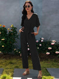 Tie Waist Solid Jumpsuit Aosig