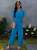 Tie Waist Solid Jumpsuit Aosig