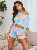 Tie-dye Print Top & Shorts Home Suit Aosig