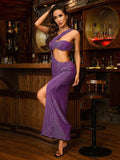 Tube Top Slanted Shoulder Hollow Slit Prom Dress Aosig