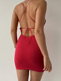 U-neck Open Backless Slim Wrap Hip Strap Dress Aosig