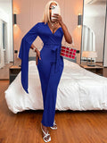 V-Neck Jumpsuit Cropped Pants Aosig