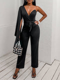 V-Neck Jumpsuit Cropped Pants Aosig