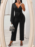 V-Neck Jumpsuit Cropped Pants Aosig