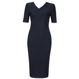 V Neck Short Sleeve Plain Midi Bandage Dress HB78730 Aosig