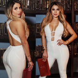 V Neck Sleeveless Backless Bandage Jumpsuit Aosig