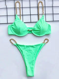 Plain Pin Buckle Chain Bikini Swimsuit