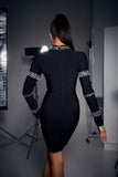 Rhinestone Long-sleeved Bandage Mini Dress