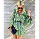 Jungle Printed Lantern Sleeved Mini Dress