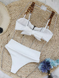 Solid Color Hollow High-Waisted Chains Buckle Bandage Padded Spaghetti-Neck Swimsuits Bikini Swimsuit