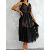 V Neck Lace Sling Party Dress