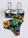 Spaghetti-Neck Bralette High-Waisted Floral Print Bikini Swimwear