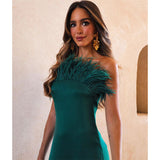 Bandeau Feather Green Dress