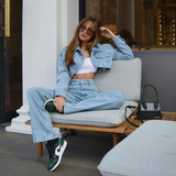 Fashion  Denim Jacket Two Piece Set